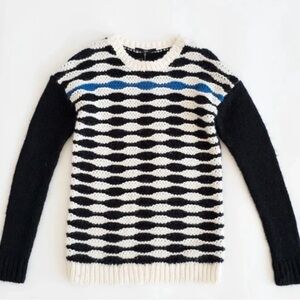 Tibi Black, White, and Blue Wave Pattern Sweater